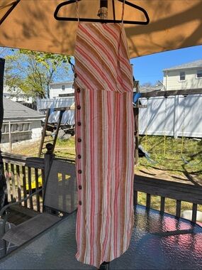 Joie Striped Midi Dress Size Large Button Front Summer Linen Blend Boho Casual